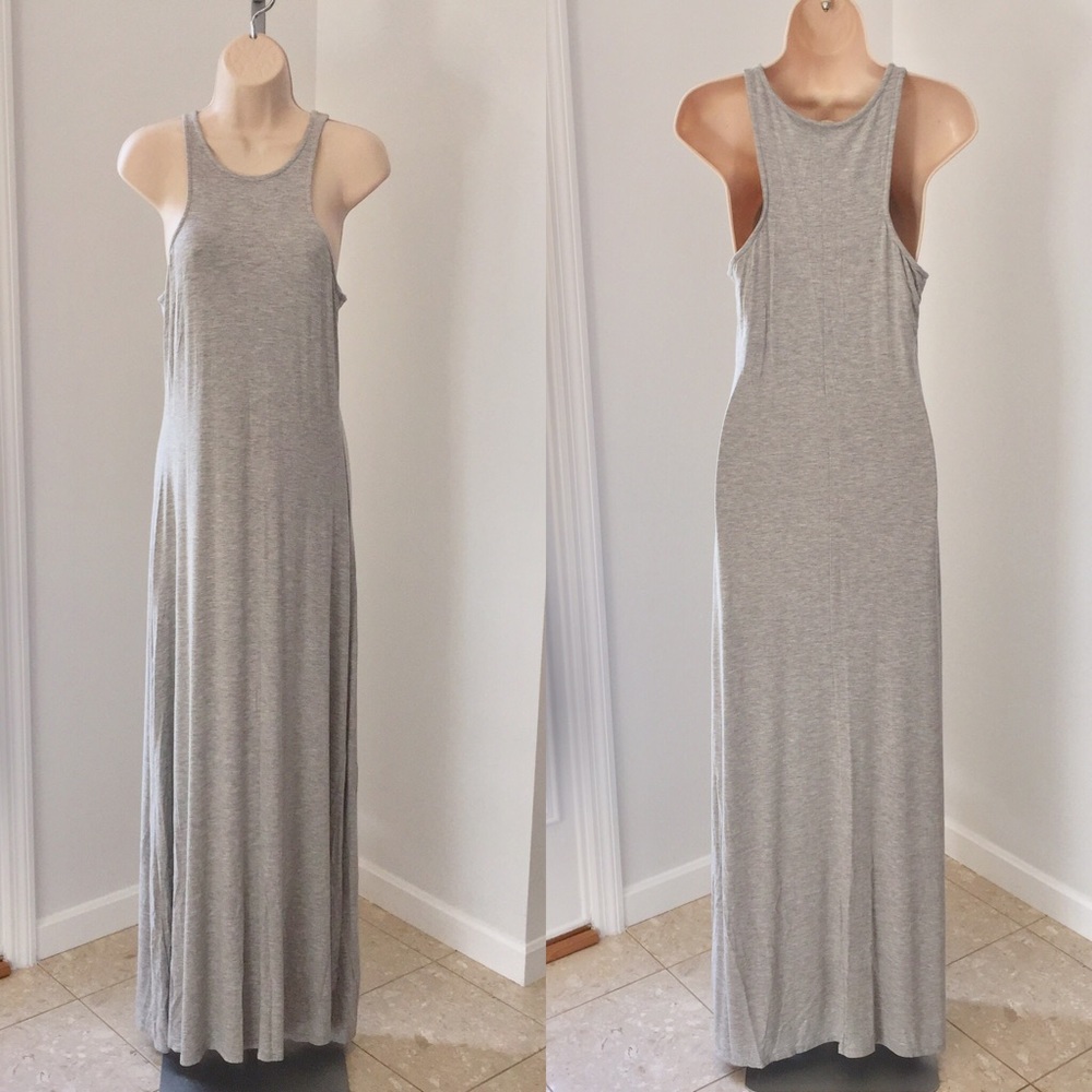 NEW MAXI DRESS CASUAL STRETCHY RACER BACK GRAY NWT